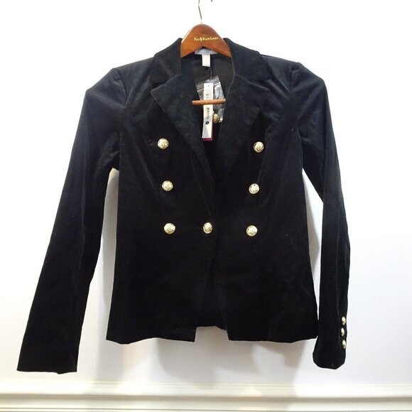 AQUA Maddie & Tae Black Velvet Blazer Jacket Size S NEW Gold Button Notch Lapel